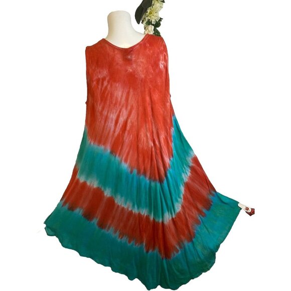 Vtg Seven Islands Boho Tie Dye Cultural Flowy Dress Sleeveless Flowers One‎ Size - Picture 15 of 16